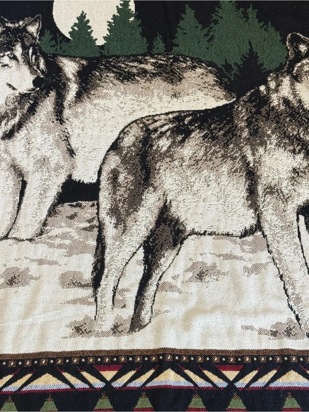 Vintage Woven Tapestry Throw Blanket 2 Gray Wolves Wolf Wall Hanging 46x70